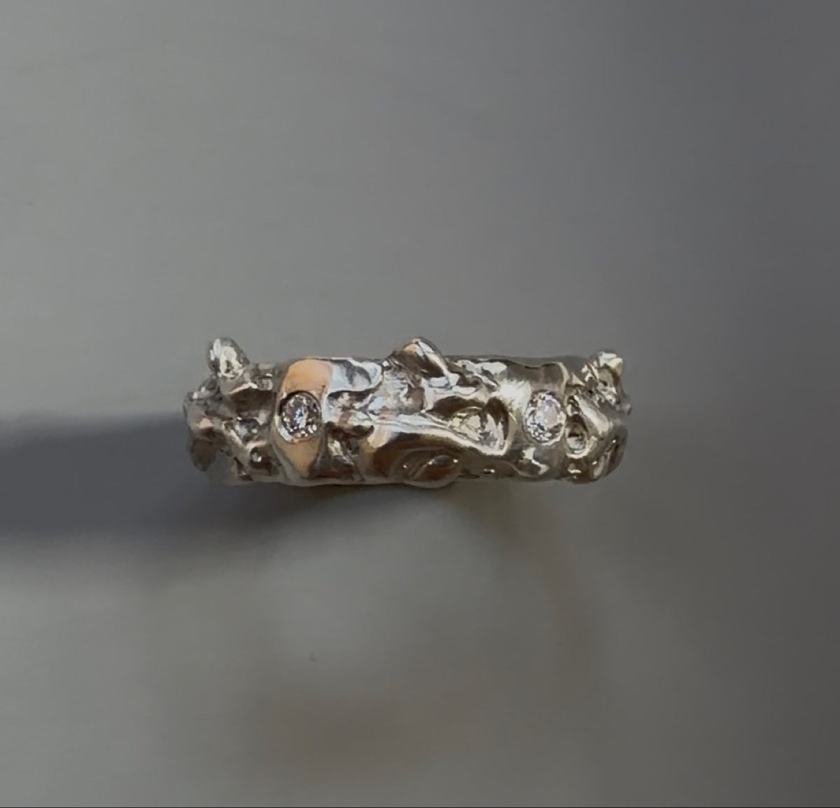 Bunny Ring in 925 sterling silver with two lab-grown moissanites, top view