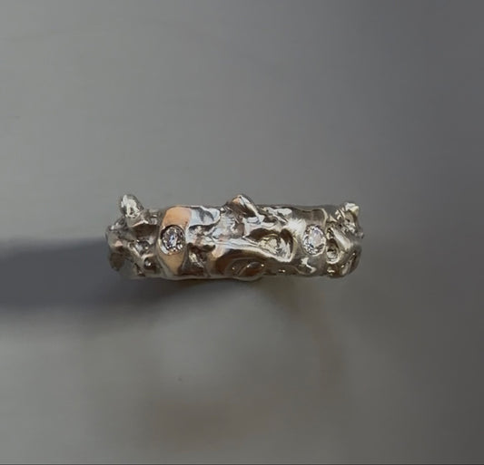 Bunny Ring in 925 sterling silver with two lab-grown moissanites, top view
